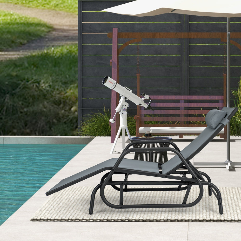 Outdoor Chaise Lounge Glider Chair with Armrests and Pillow-Grey-Grey - TidySpaces