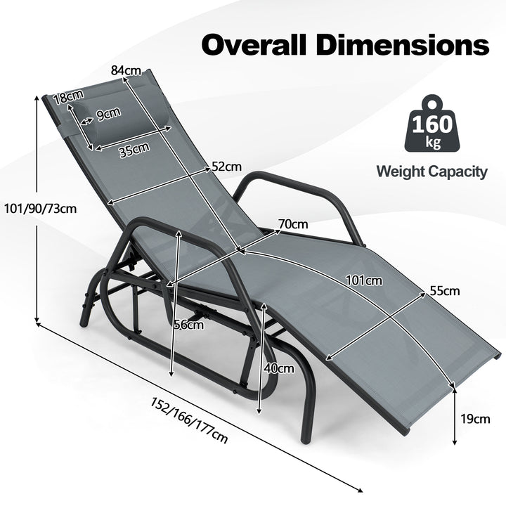 Outdoor Chaise Lounge Glider Chair with Armrests and Pillow-Grey-Grey - TidySpaces