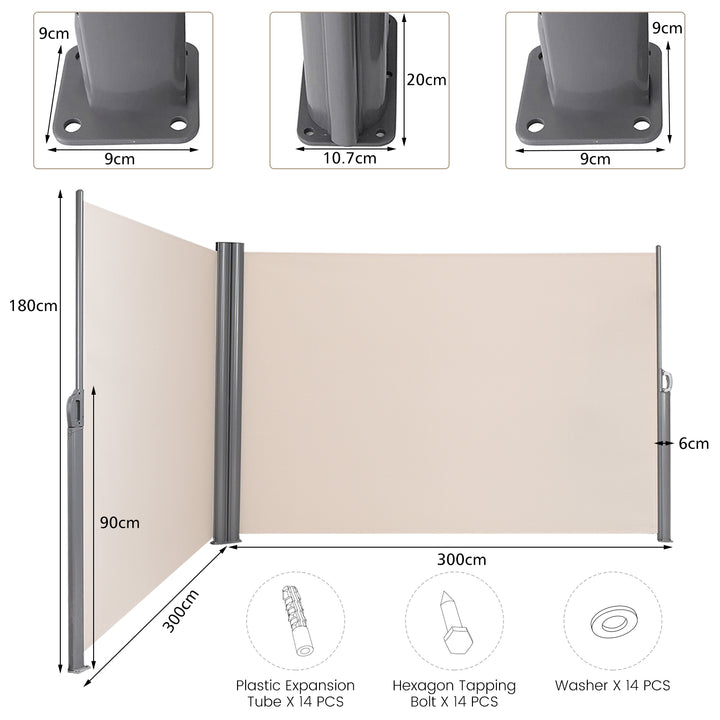 600 x 180 cm Double-Sided Retractable Folding Side Awning with Handle - TidySpaces