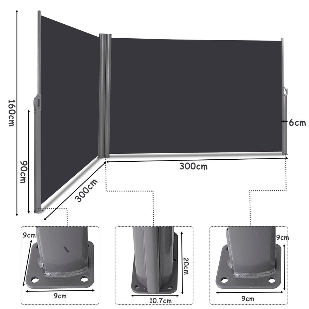 600 x 160 cm Patio Double-Sided Retractable Folding Side Awning - TidySpaces