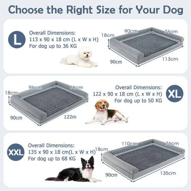 Orthopaedic Foam Dog Bed Sized Large, XL, XXL Pet Bed in Grey