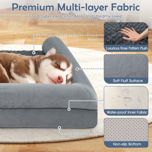 Orthopaedic Foam Dog Bed Sized Large, XL, XXL Pet Bed in Grey