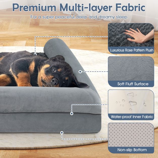 Orthopaedic Foam Dog Bed Sized Large, XL, XXL Pet Bed in Grey
