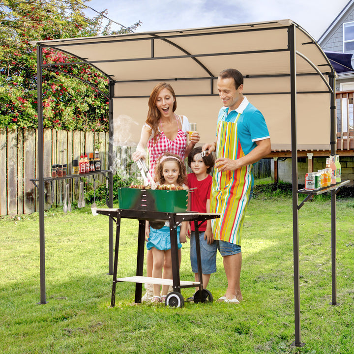 Outdoor Patio BBQ Canopy with Metal Shelves and Hooks for Convenient Grilling and Storage