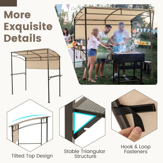 Outdoor Patio BBQ Canopy with Metal Shelves and Hooks for Convenient Grilling and Storage