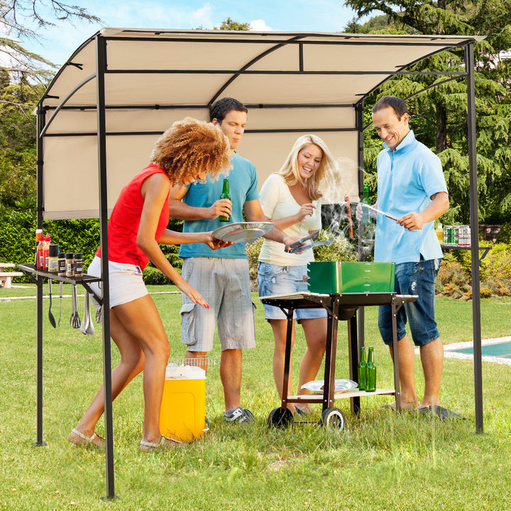 Outdoor Patio BBQ Canopy with Metal Shelves and Hooks for Convenient Grilling and Storage