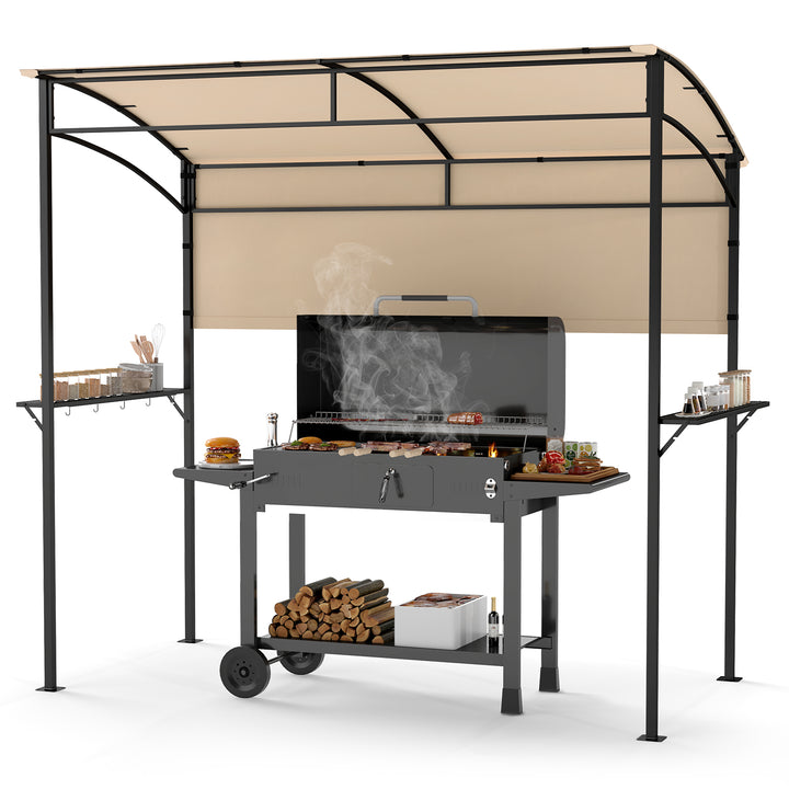 Outdoor Patio BBQ Canopy with Metal Shelves and Hooks for Convenient Grilling and Storage