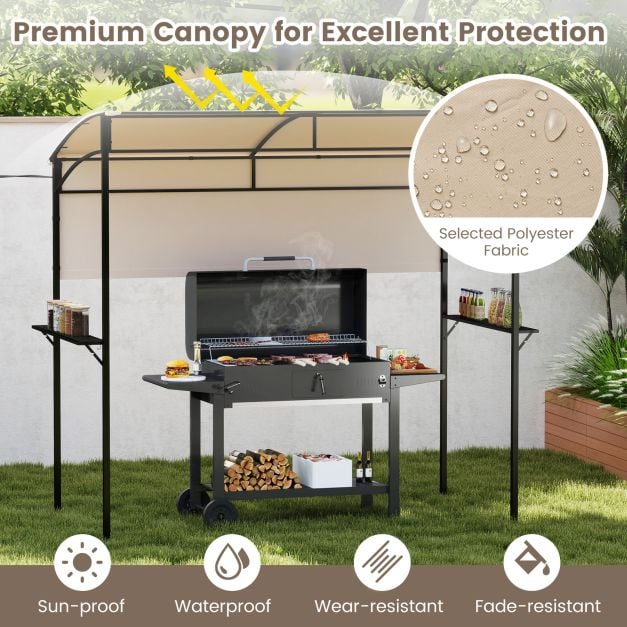 Outdoor Patio BBQ Canopy with Metal Shelves and Hooks for Convenient Grilling and Storage