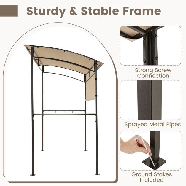 Outdoor Patio BBQ Canopy with Metal Shelves and Hooks for Convenient Grilling and Storage