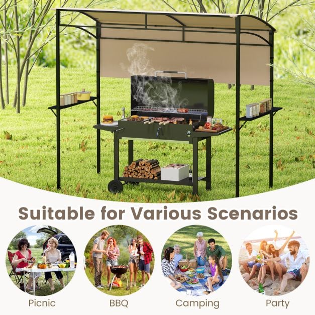 Outdoor Patio BBQ Canopy with Metal Shelves and Hooks for Convenient Grilling and Storage