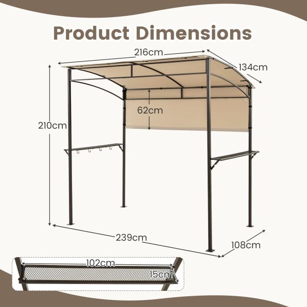Outdoor Patio BBQ Canopy with Metal Shelves and Hooks for Convenient Grilling and Storage