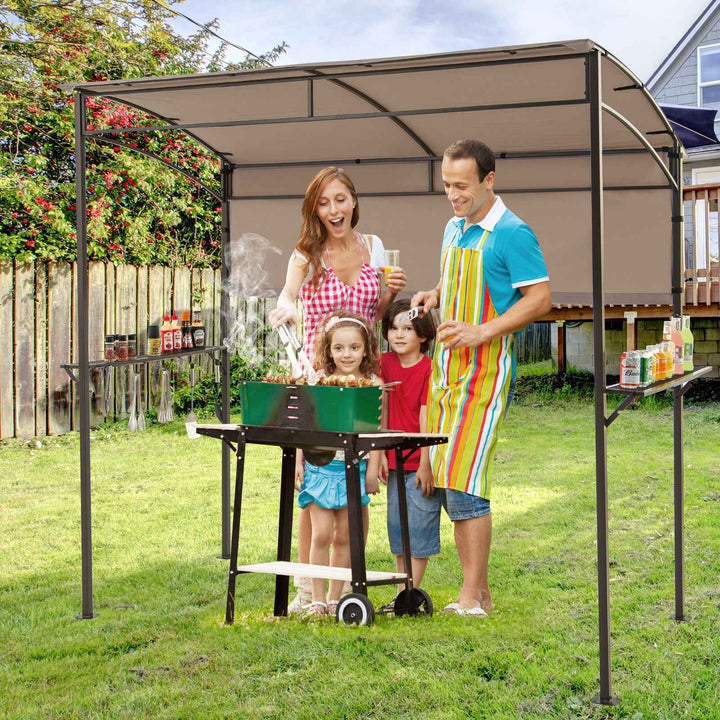 Outdoor Patio BBQ Canopy with Metal Shelves and Hooks for Convenient Grilling and Storage