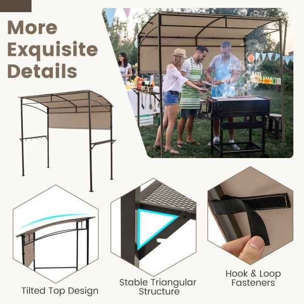 Outdoor Patio BBQ Canopy with Metal Shelves and Hooks for Convenient Grilling and Storage