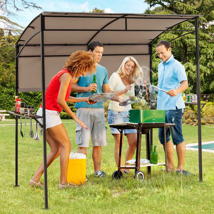 Outdoor Patio BBQ Canopy with Metal Shelves and Hooks for Convenient Grilling and Storage