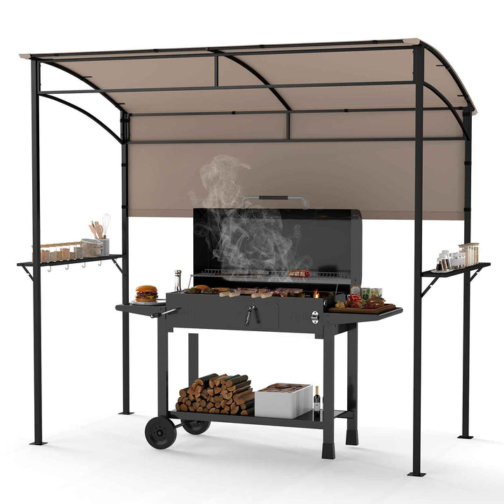 Outdoor Patio BBQ Canopy with Metal Shelves and Hooks for Convenient Grilling and Storage