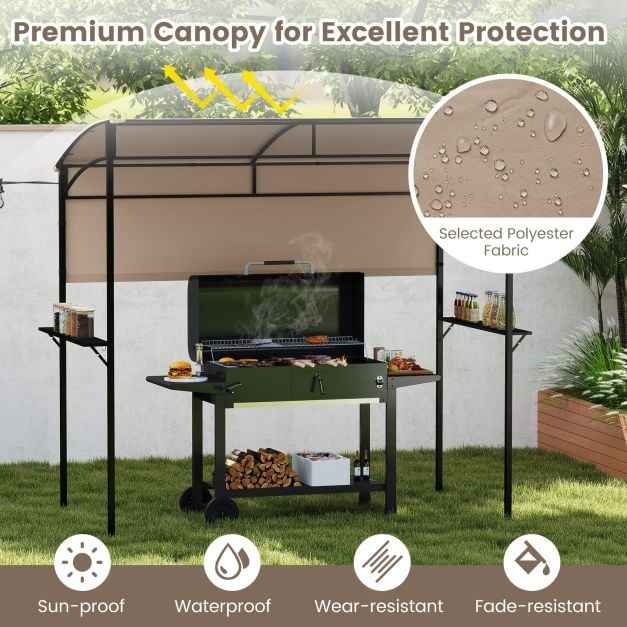 Outdoor Patio BBQ Canopy with Metal Shelves and Hooks for Convenient Grilling and Storage