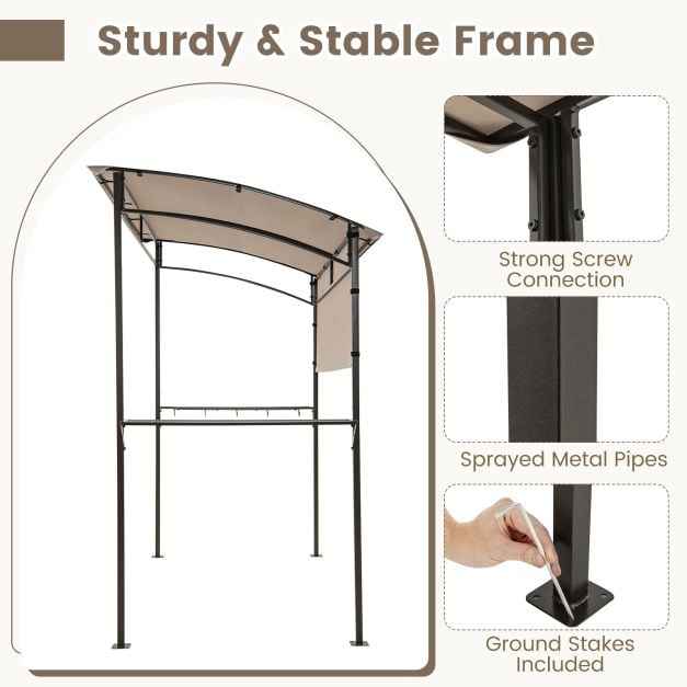 Outdoor Patio BBQ Canopy with Metal Shelves and Hooks for Convenient Grilling and Storage