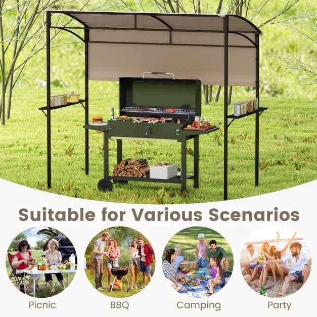 Outdoor Patio BBQ Canopy with Metal Shelves and Hooks for Convenient Grilling and Storage