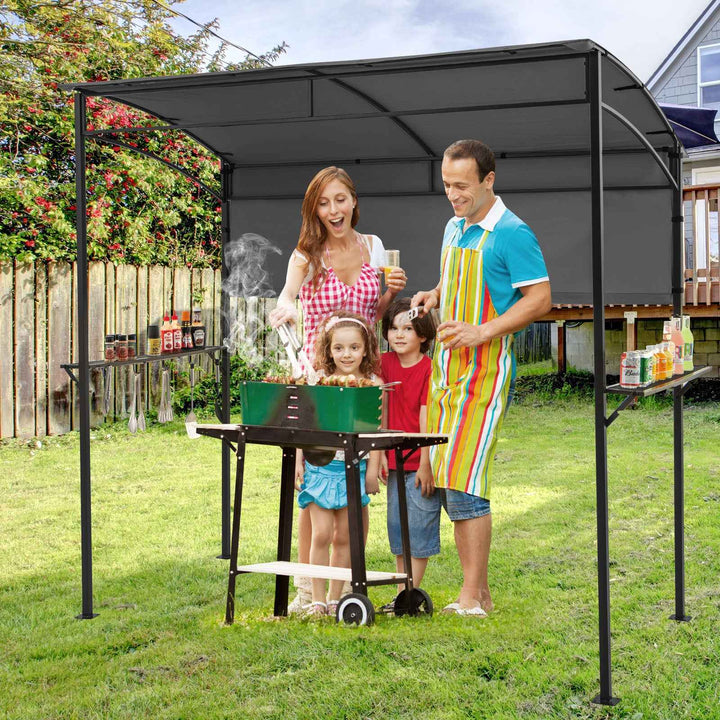 Outdoor Patio BBQ Canopy with Metal Shelves and Hooks for Convenient Grilling and Storage