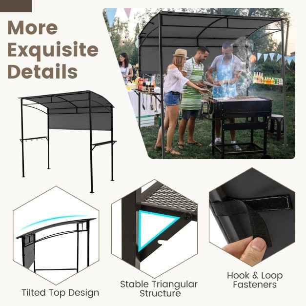 Outdoor Patio BBQ Canopy with Metal Shelves and Hooks for Convenient Grilling and Storage