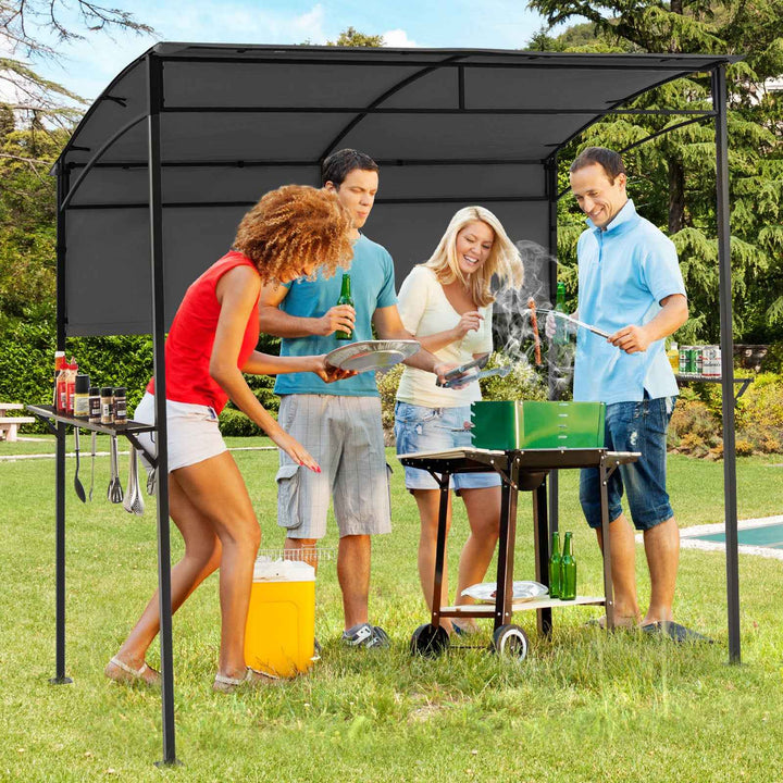 Outdoor Patio BBQ Canopy with Metal Shelves and Hooks for Convenient Grilling and Storage