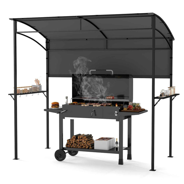 Outdoor Patio BBQ Canopy with Metal Shelves and Hooks for Convenient Grilling and Storage