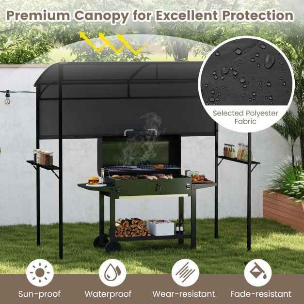 Outdoor Patio BBQ Canopy with Metal Shelves and Hooks for Convenient Grilling and Storage