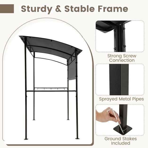 Outdoor Patio BBQ Canopy with Metal Shelves and Hooks for Convenient Grilling and Storage
