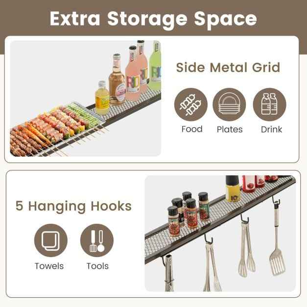Outdoor Patio BBQ Canopy with Metal Shelves and Hooks for Convenient Grilling and Storage