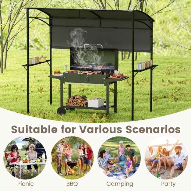 Outdoor Patio BBQ Canopy with Metal Shelves and Hooks for Convenient Grilling and Storage
