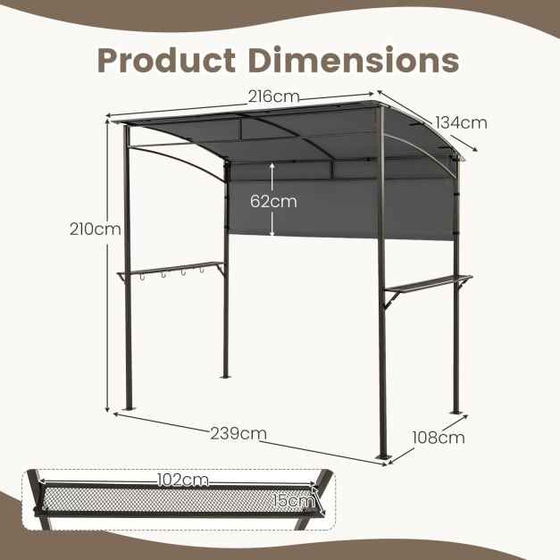 Outdoor Patio BBQ Canopy with Metal Shelves and Hooks for Convenient Grilling and Storage