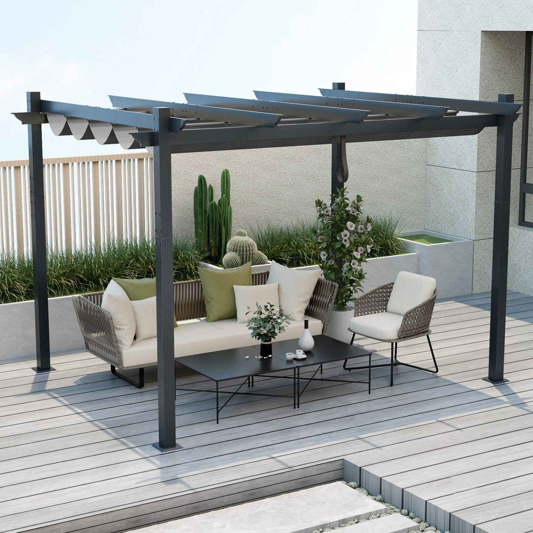 2.9 x 3.6 m Outdoor Retractable Pergola with Canopy Cover - TidySpaces