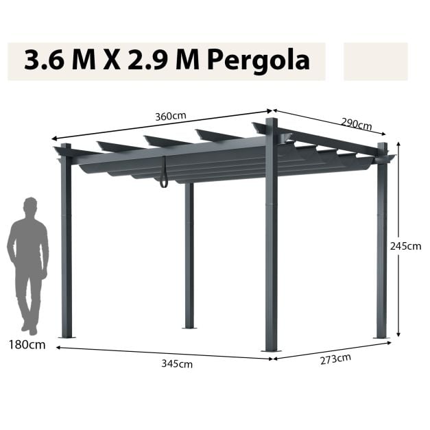 2.9 x 3.6 m Outdoor Retractable Pergola with Canopy Cover - TidySpaces