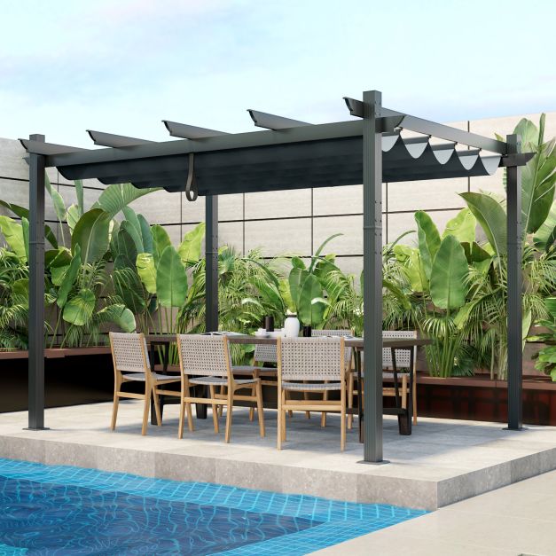 2.9 x 3.6 m Outdoor Retractable Pergola with Canopy Cover - TidySpaces