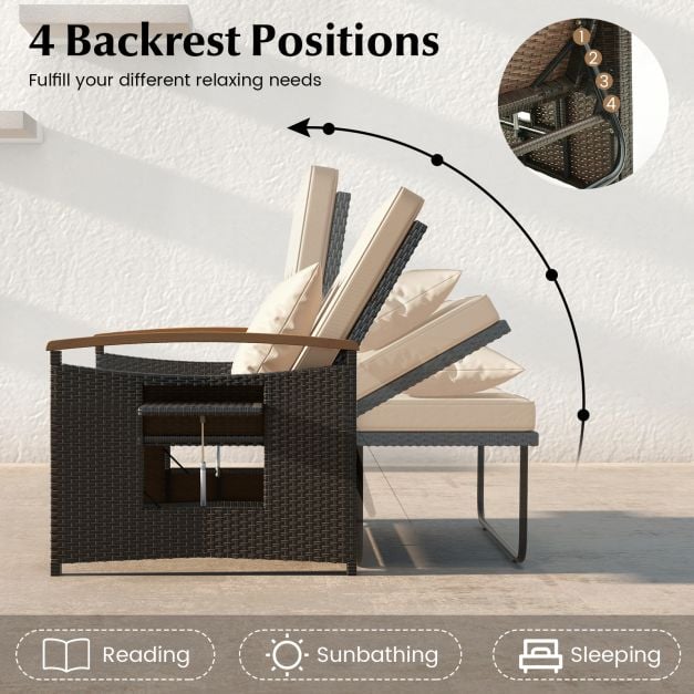 Outdoor Wicker Daybed Rattan Woven Loveseat with Storage Ottoman - TidySpaces