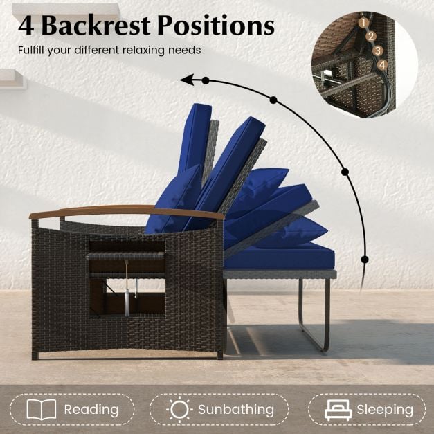 Outdoor Wicker Daybed Rattan Woven Loveseat with Storage Ottoman - TidySpaces