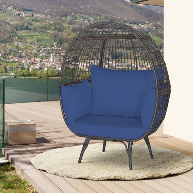 Oversized Patio Wicker Egg Lounge Chair with 4 Soft Cushions - TidySpaces