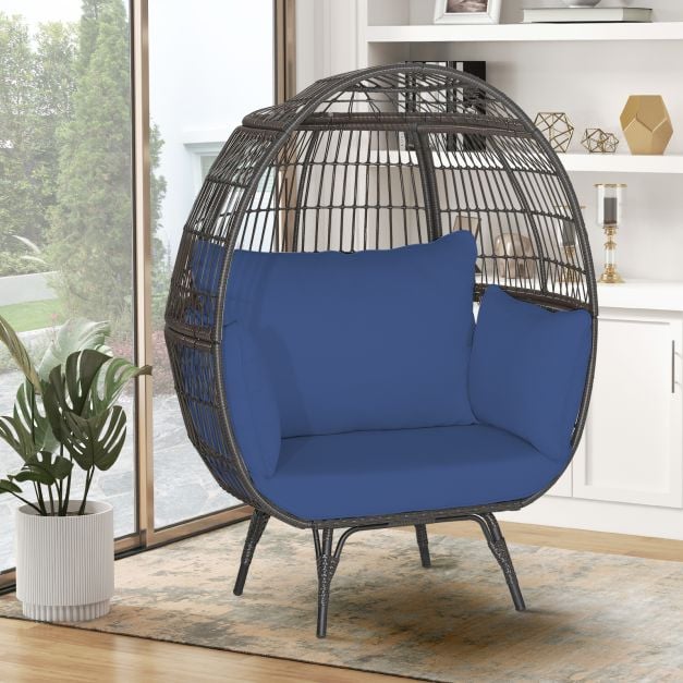 Oversized Patio Wicker Egg Lounge Chair with 4 Soft Cushions - TidySpaces