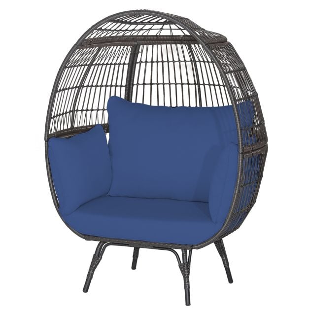 Oversized Patio Wicker Egg Lounge Chair with 4 Soft Cushions - TidySpaces