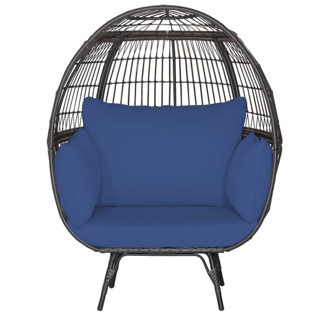 Oversized Patio Wicker Egg Lounge Chair with 4 Soft Cushions Navy - TidySpaces