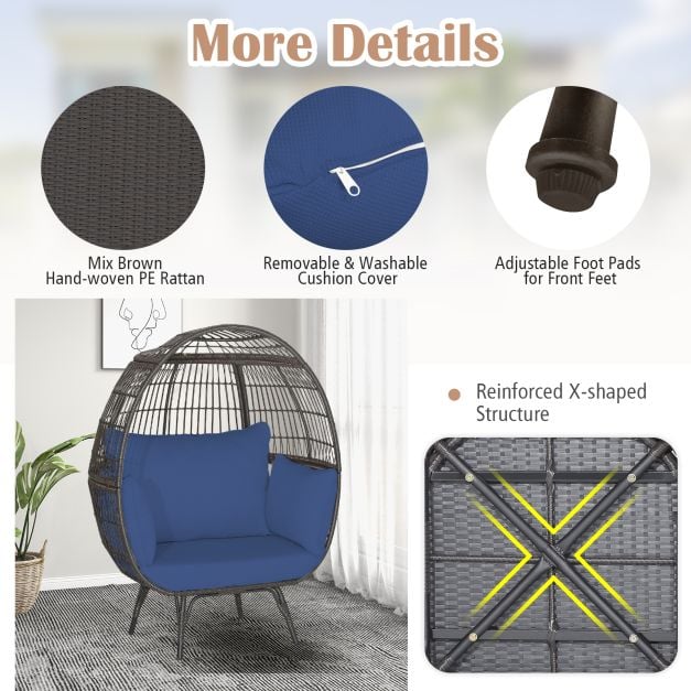 Oversized Patio Wicker Egg Lounge Chair with 4 Soft Cushions - TidySpaces
