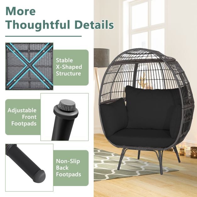 Oversized Patio Wicker Egg Lounge Chair with 4 Soft Cushions - TidySpaces