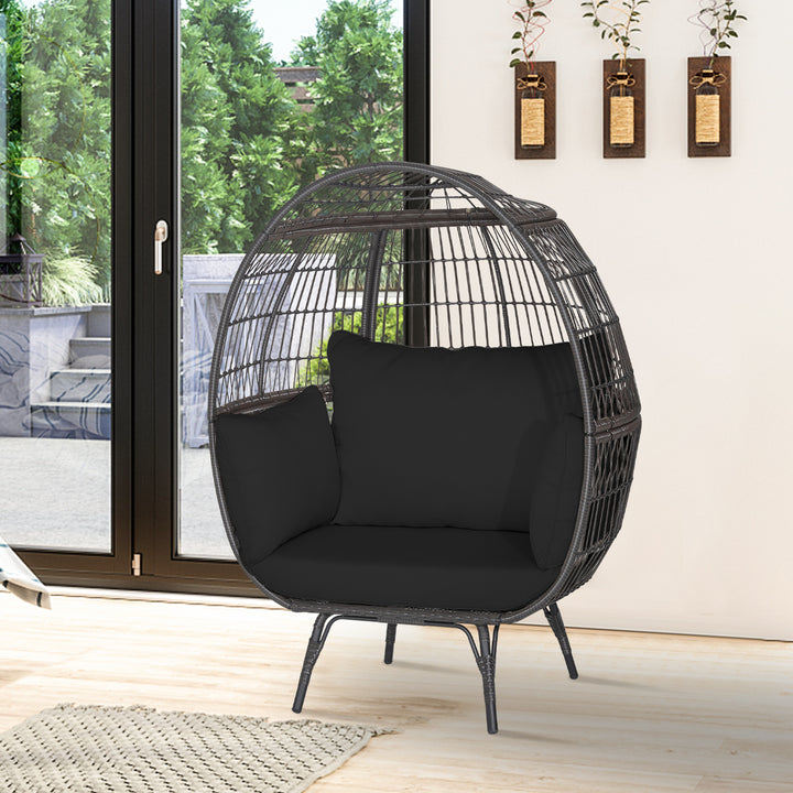 Oversized Patio Wicker Egg Lounge Chair with 4 Soft Cushions - TidySpaces