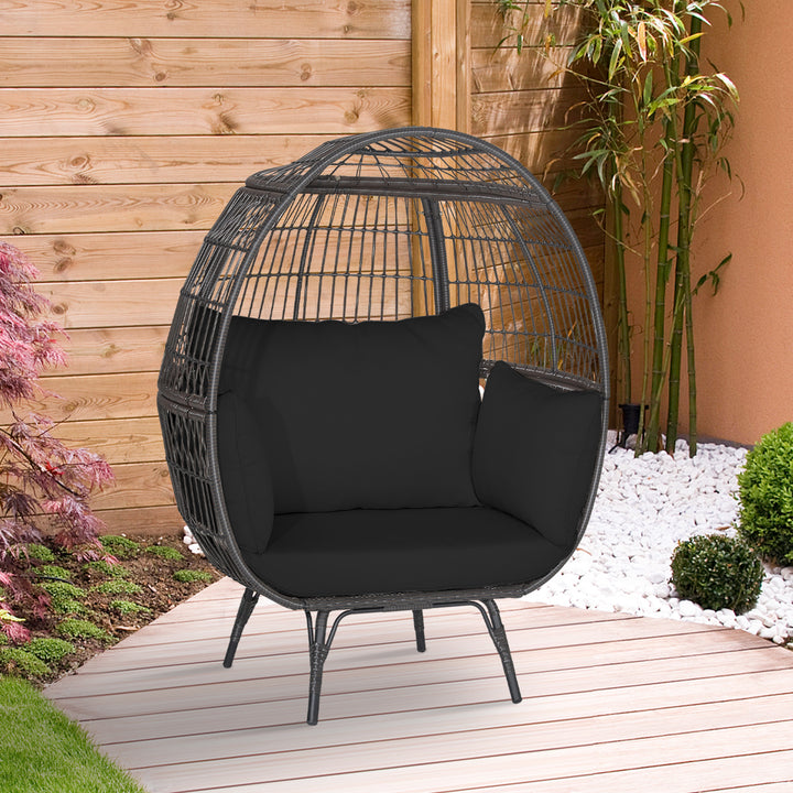Oversized Patio Wicker Egg Lounge Chair with 4 Soft Cushions - TidySpaces