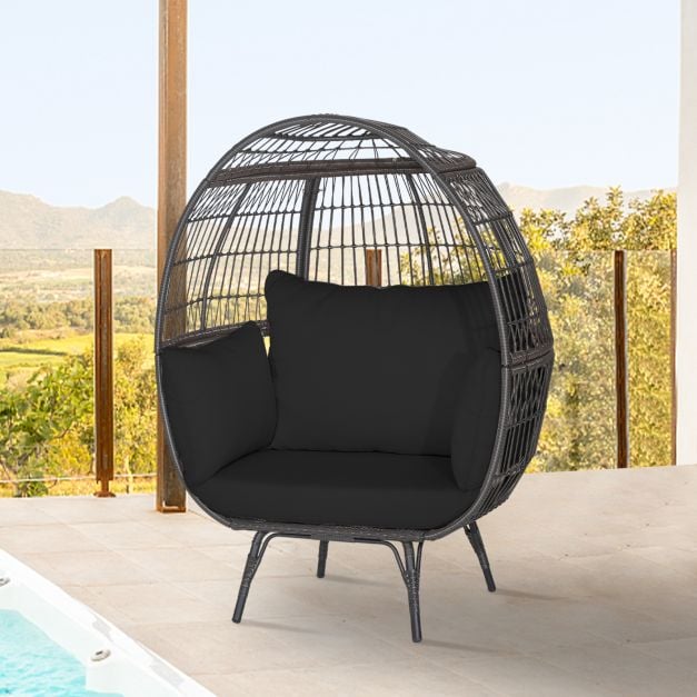 Oversized Patio Wicker Egg Lounge Chair with 4 Soft Cushions - TidySpaces