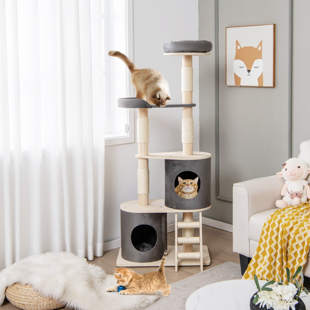 Multi-level Cat Furniture with 2 Cozy Condos-Grey - TidySpaces