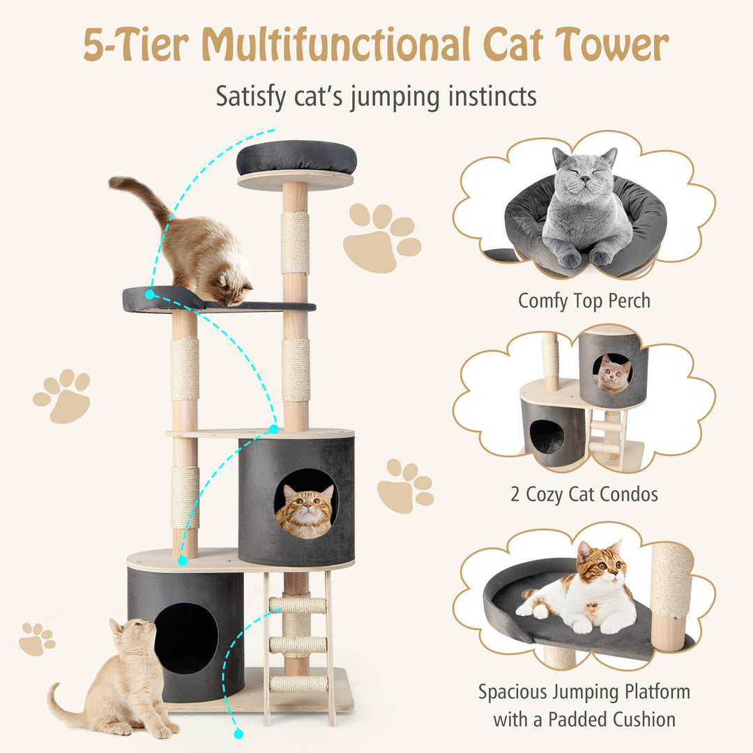 Multi-level Cat Furniture with 2 Cozy Condos-Grey - TidySpaces
