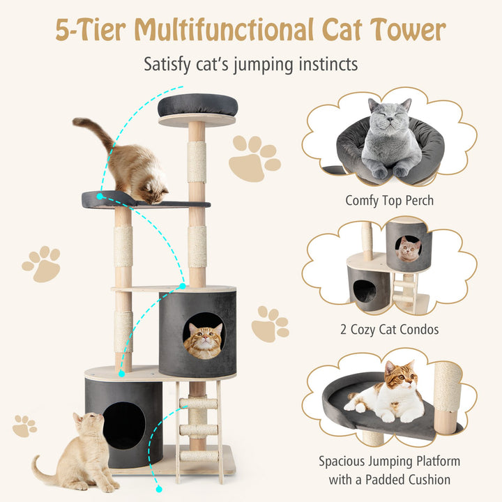 Multi-level Cat Furniture with 2 Cozy Condos-Grey - TidySpaces