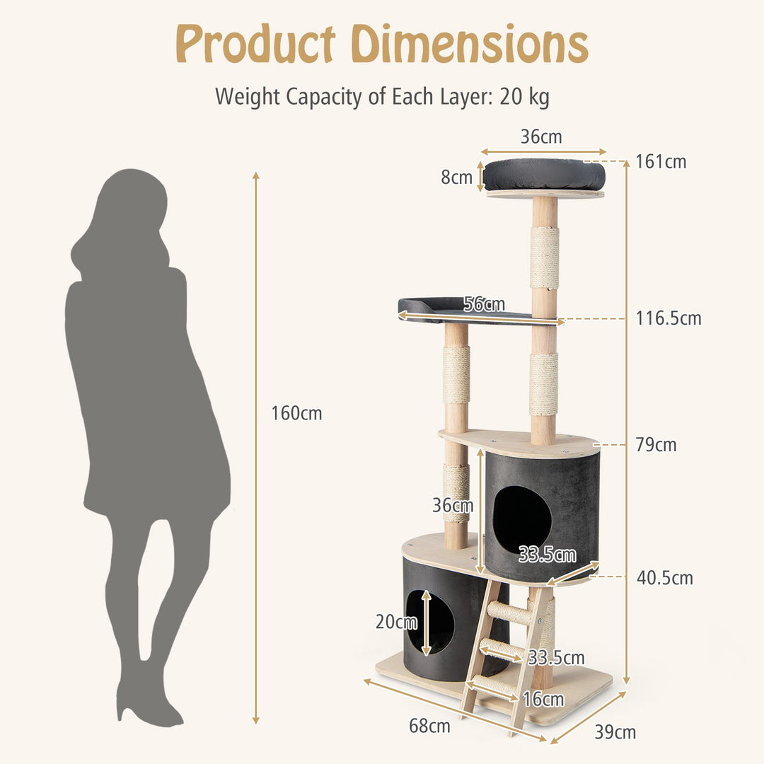 Multi-level Cat Furniture with 2 Cozy Condos-Grey - TidySpaces