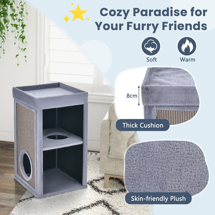 2-Tier Cat House with Sisal Scratch Boards-Grey - TidySpaces